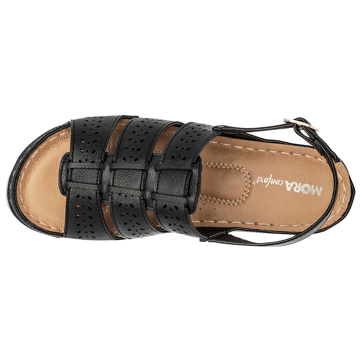 Sandalia Con Hebilla Mora Confort 1363060 Mujer Col Negro