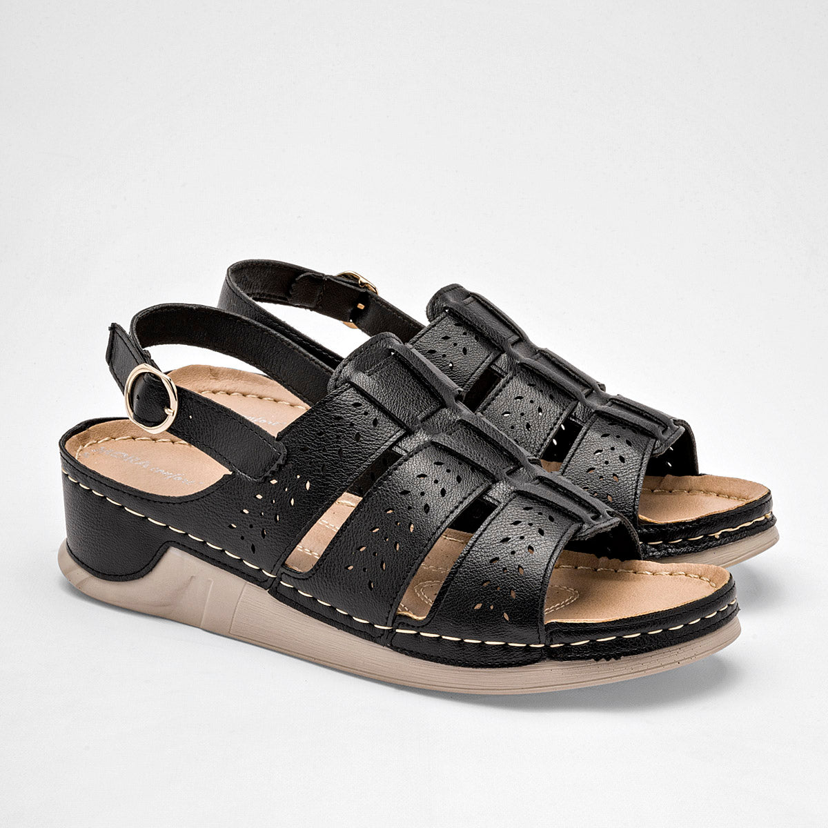 Sandalia Con Hebilla Mora Confort 1363060 Mujer Col Negro