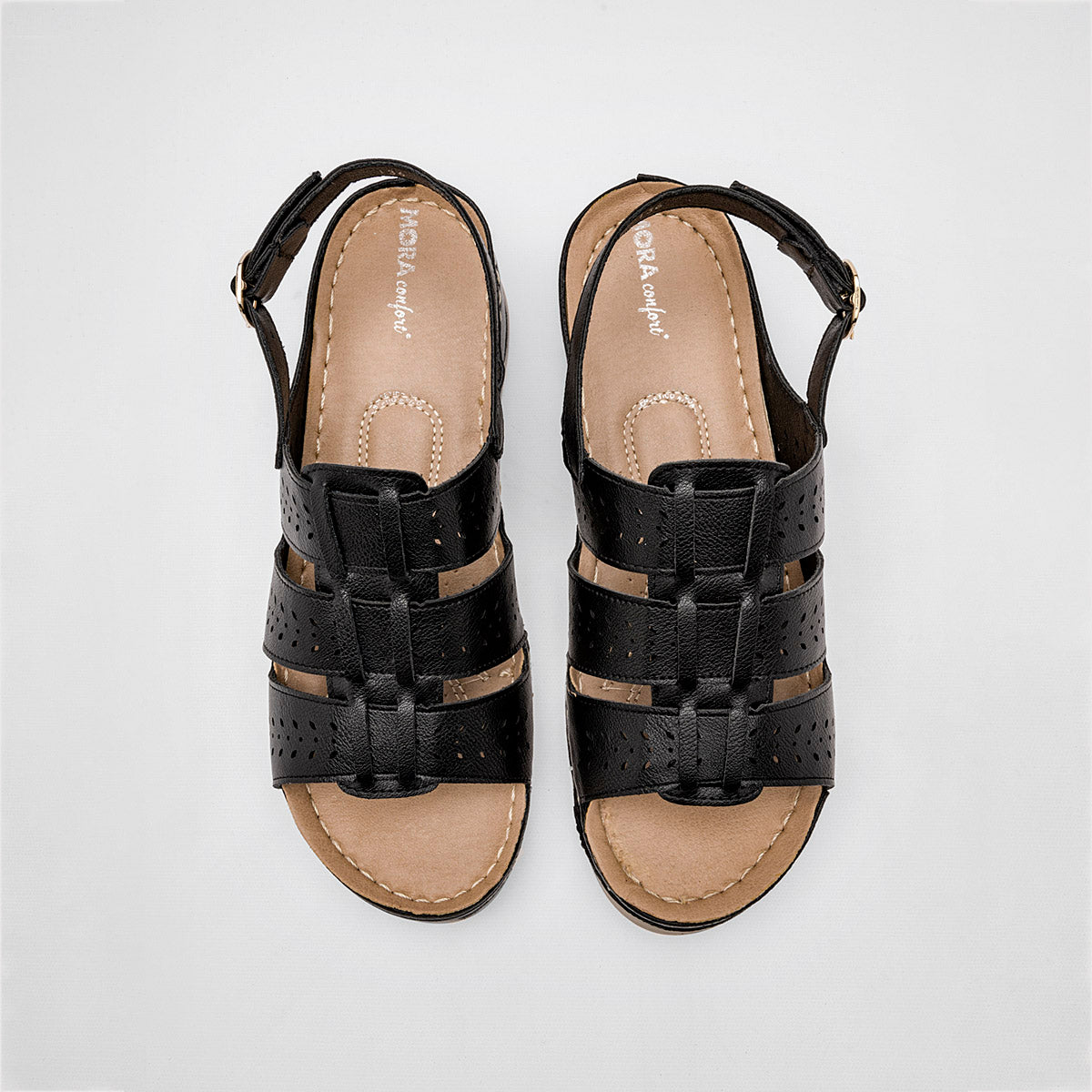 Sandalia Con Hebilla Mora Confort 1363060 Mujer Col Negro