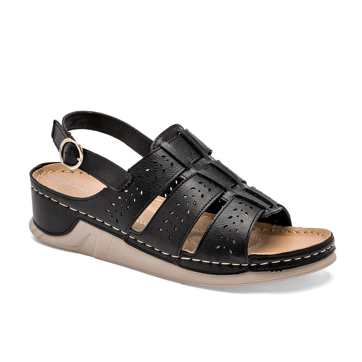 Sandalia Con Hebilla Mora Confort 1363060 Mujer Col Negro