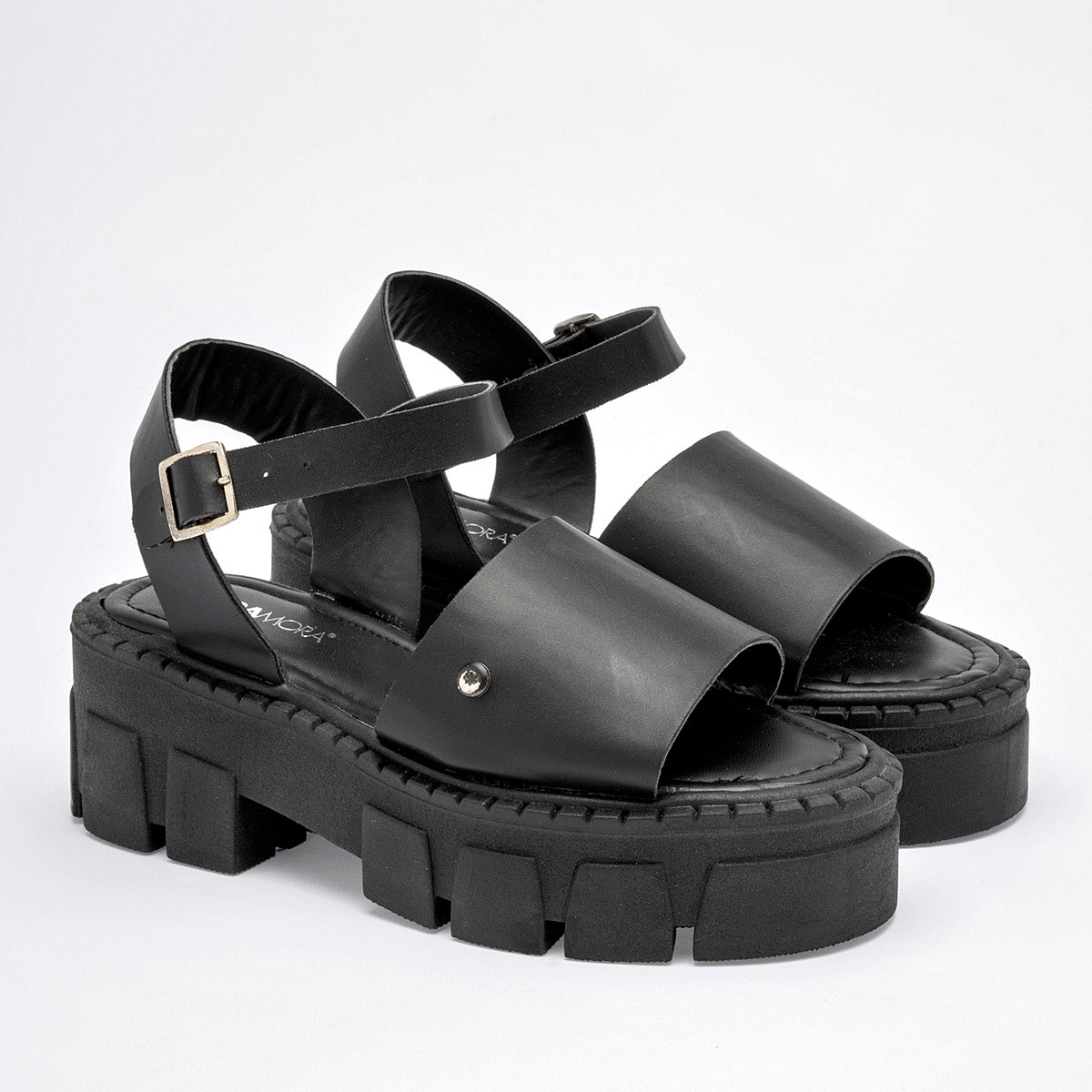 Sandalia Chunky Moramora 103885 Para Mujer Color Negro