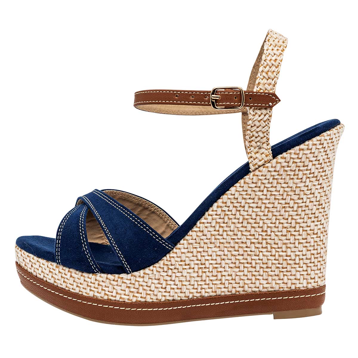 Sexy Girl Mujer Sandalia Cuña 1564 Marino Beige 10 Cm