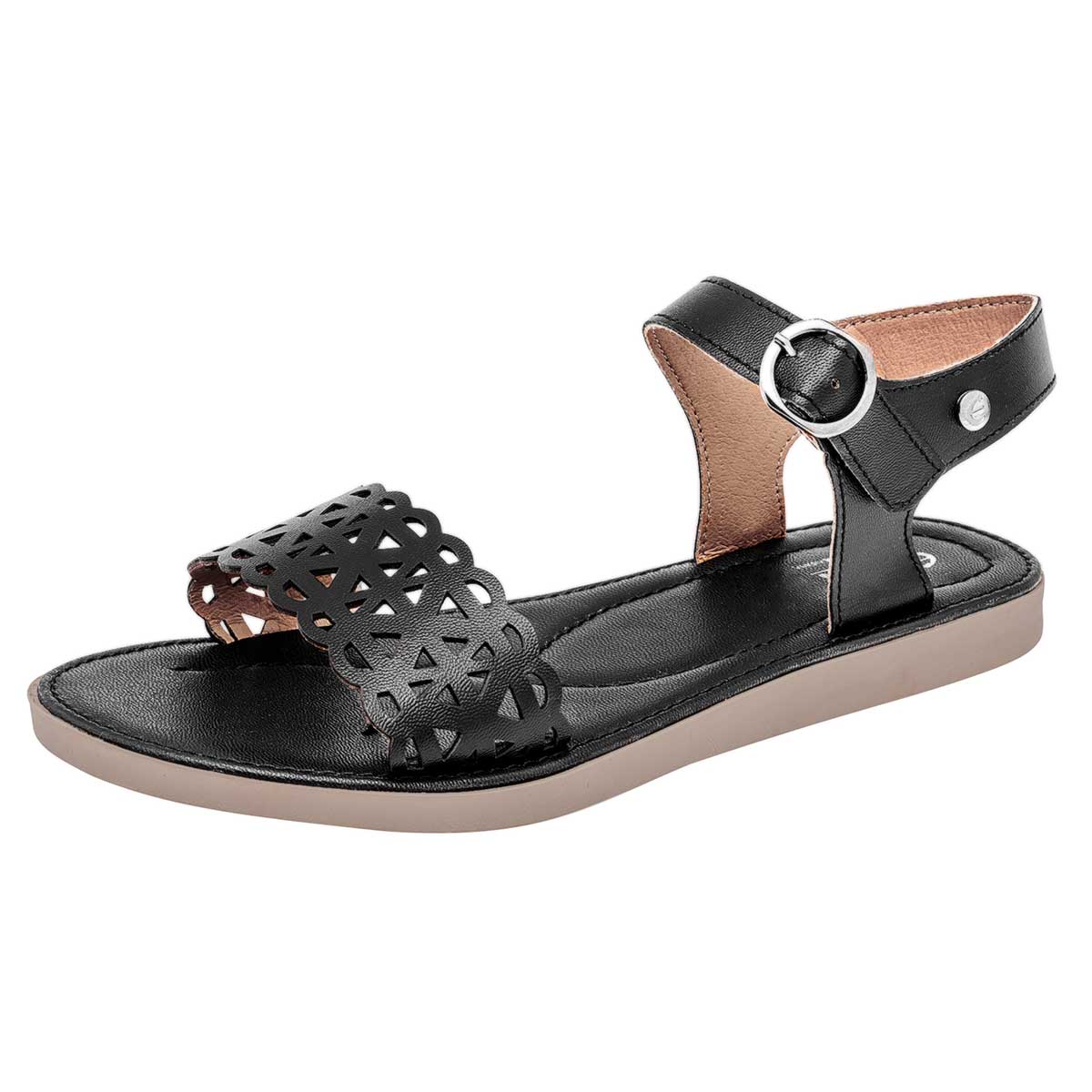 Sandalia Con Hebilla Etnia 2106 Para Mujer Color Negro