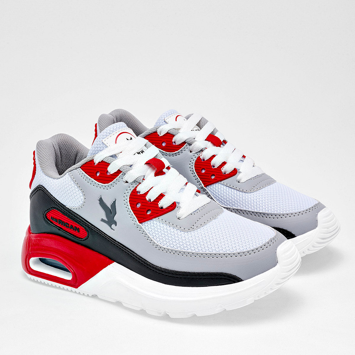 TENIS DEPORTIVO JUVENIL AMERICAN FIRE A78 NEGRO GRIS ROJO