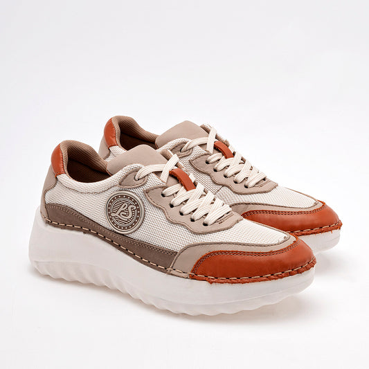 TENIS URBANO MUJER LOBO SOLO 4804B BEIGE NARANJA