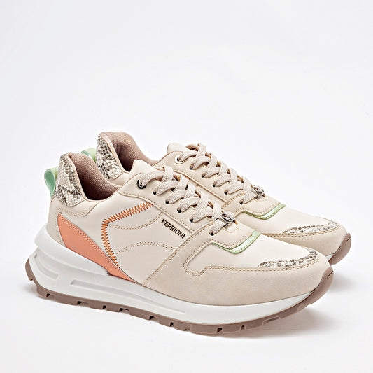 TENIS URBANO MUJER FERRIONI W0400501 BEIGE NARANJA