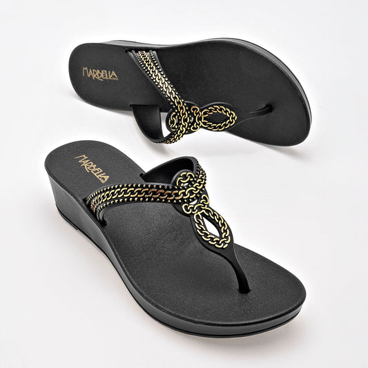 SANDALIA MUJER MARBELLA LAZO NEGRO ORO