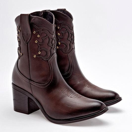 Bota Vaquera Mimar Mujer 7015 Cafe Tacon 7 Cm Tubo 15 Cm