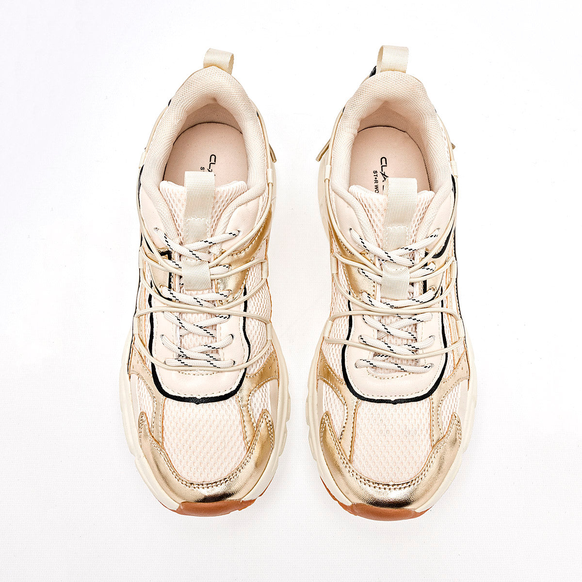 TENIS URBANO MUJER CLASBEN SANTORINI BEIGE ORO NEGRO