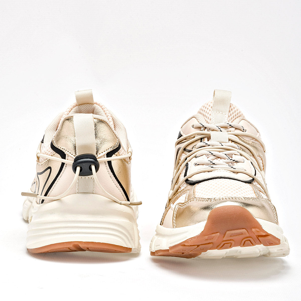 TENIS URBANO MUJER CLASBEN SANTORINI BEIGE ORO NEGRO