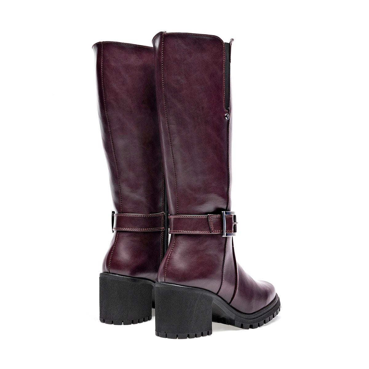 Bota Larga  Etnia Para Mujer 3805 Color Vino Tacon 7cm  Tubo 35cm