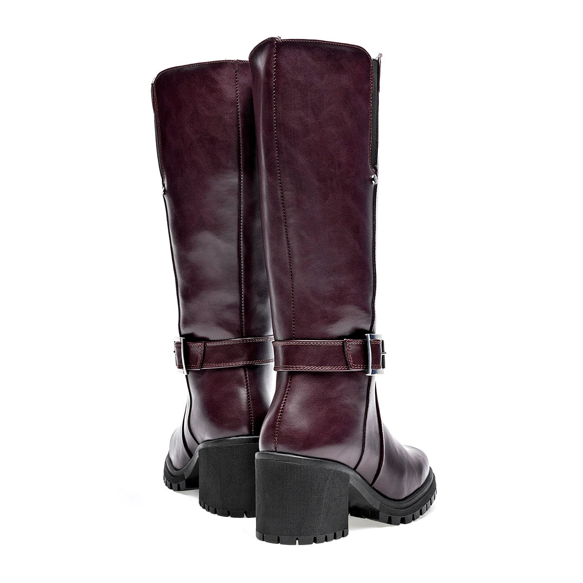 Bota Larga  Etnia Para Mujer 3805 Color Vino Tacon 7cm  Tubo 35cm