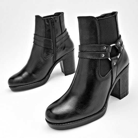 Botin Casual Principessa Piel Mujer 3058 Negro Tacon 9 Cm
