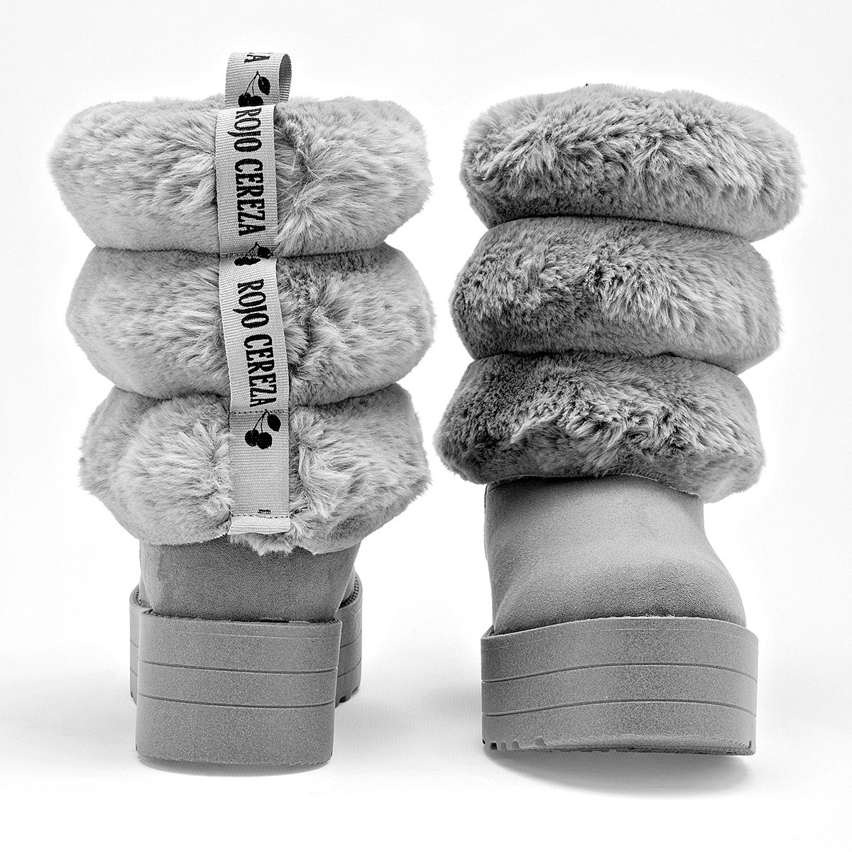 Bota Casual Rojo Cereza Mujer 8040 Gris Plataforma 4cm Tubo 20cm