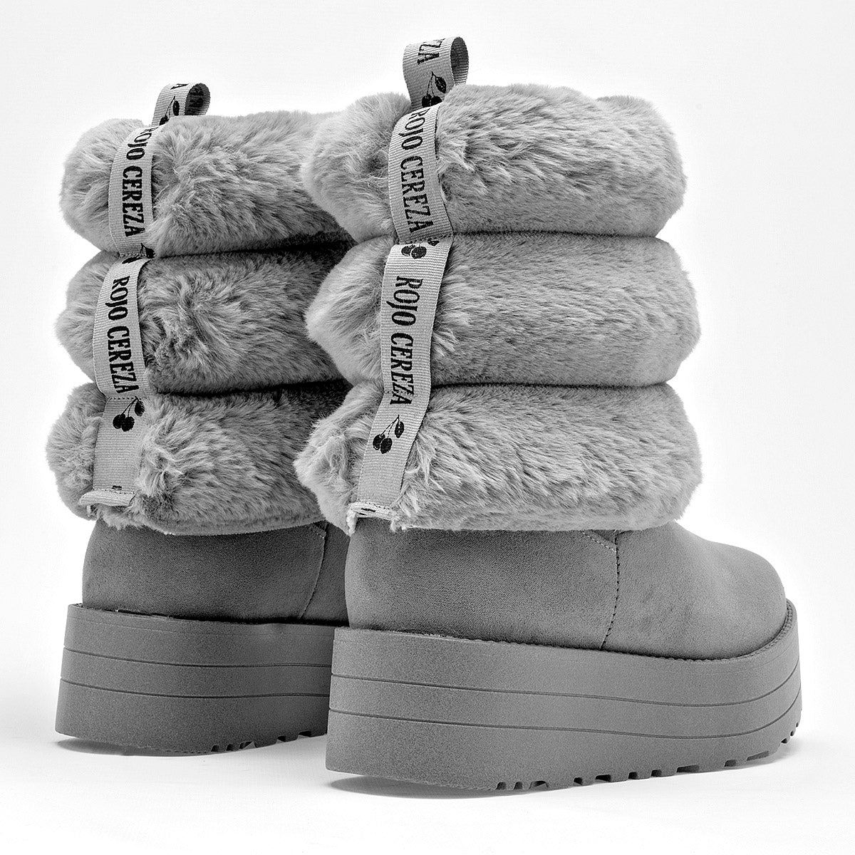 Bota Casual Rojo Cereza Mujer 8040 Gris Plataforma 4cm Tubo 20cm