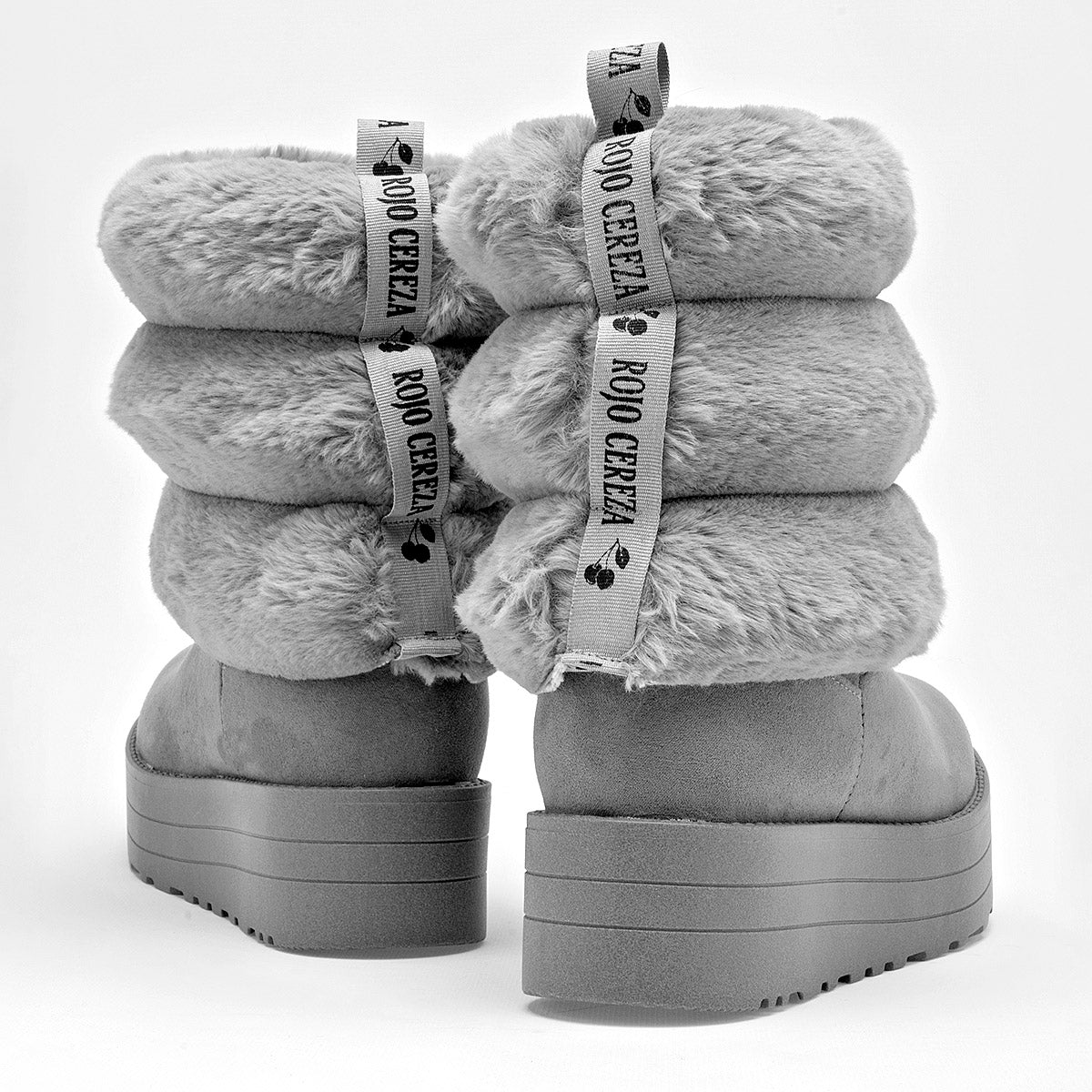 Bota Casual Rojo Cereza Mujer 8040 Gris Plataforma 4cm Tubo 20cm