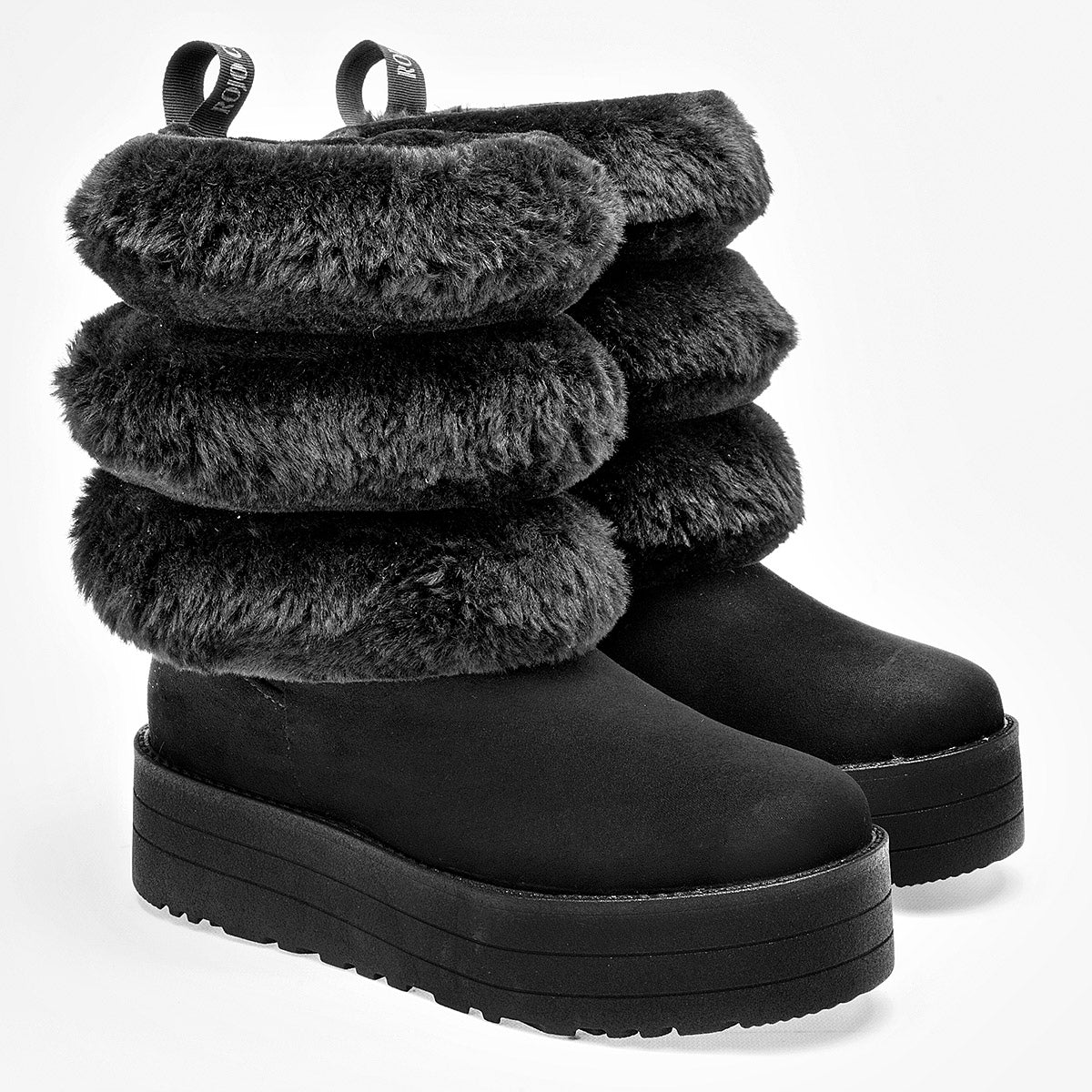 Bota Casual Rojo Cereza Mujer 8040 Negro Plataforma 4 Cm