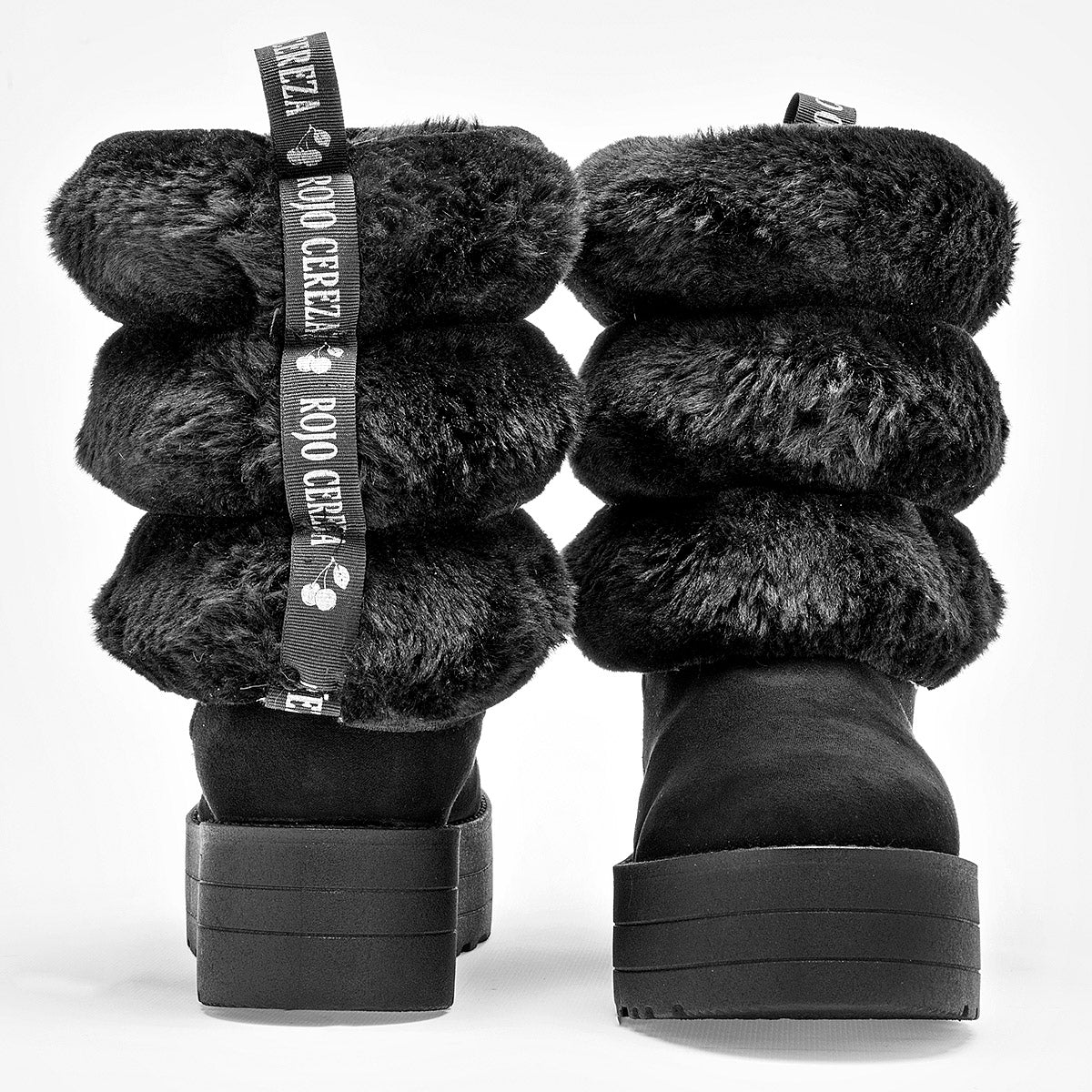 Bota Casual Rojo Cereza Mujer 8040 Negro Plataforma 4 Cm