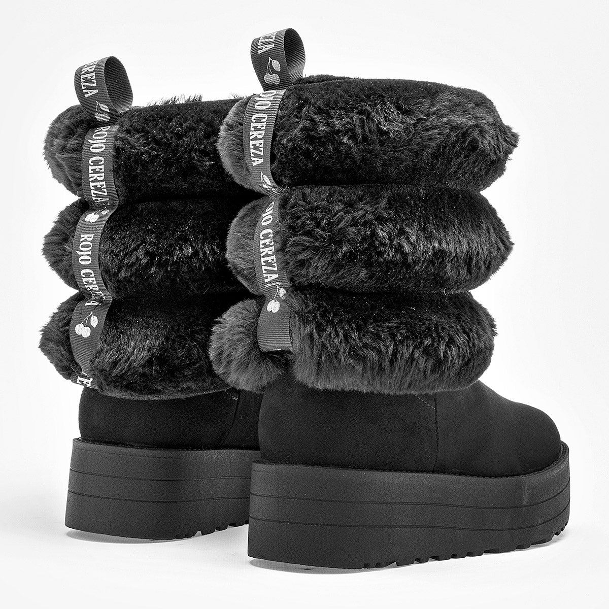 Bota Casual Rojo Cereza Mujer 8040 Negro Plataforma 4 Cm