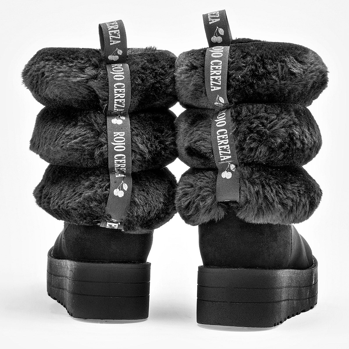 Bota Casual Rojo Cereza Mujer 8040 Negro Plataforma 4 Cm