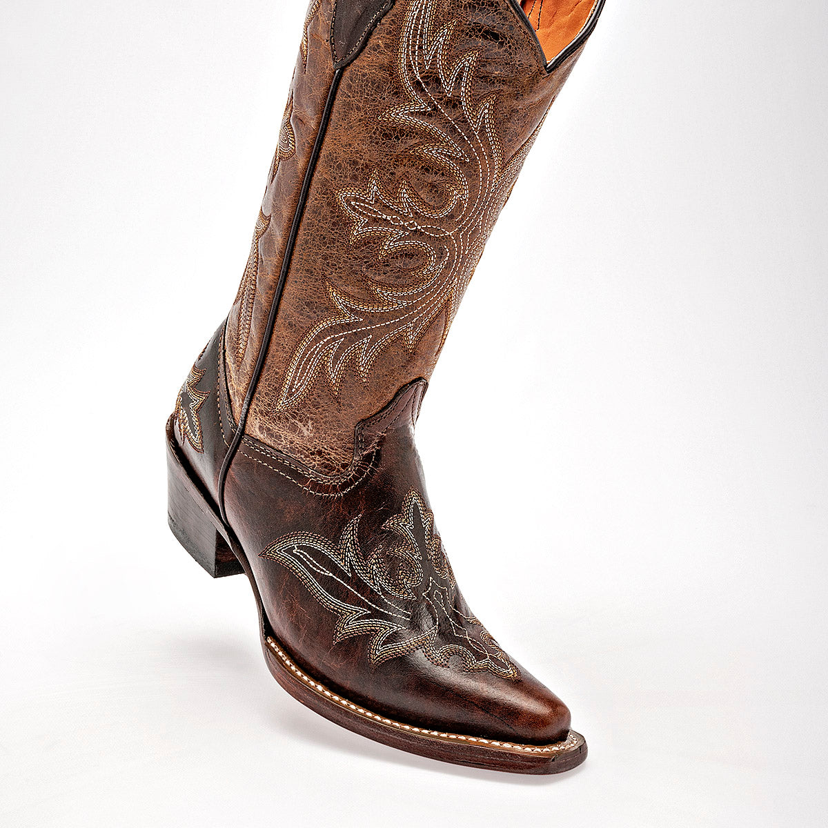 Bota vaquera piel trankasboots paramujer Pv850 Cafe Tacon 5CM tubo 30CM