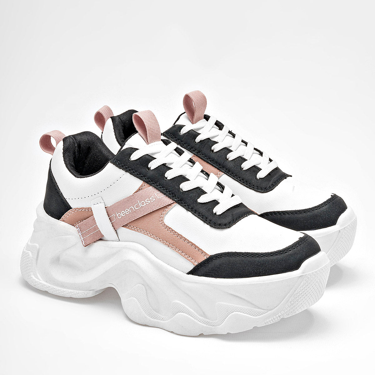 TENIS URBANO MUJER BEEN CLASS 19708 BLANCO NEGRO ROSA