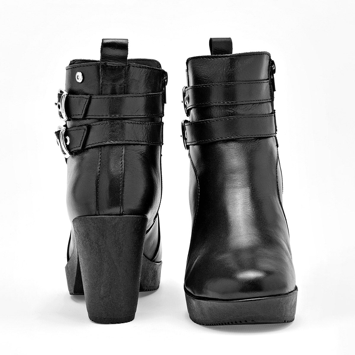 Botin Casual Moramora Piel Mujer Freya Negro Tacon 9 Cm
