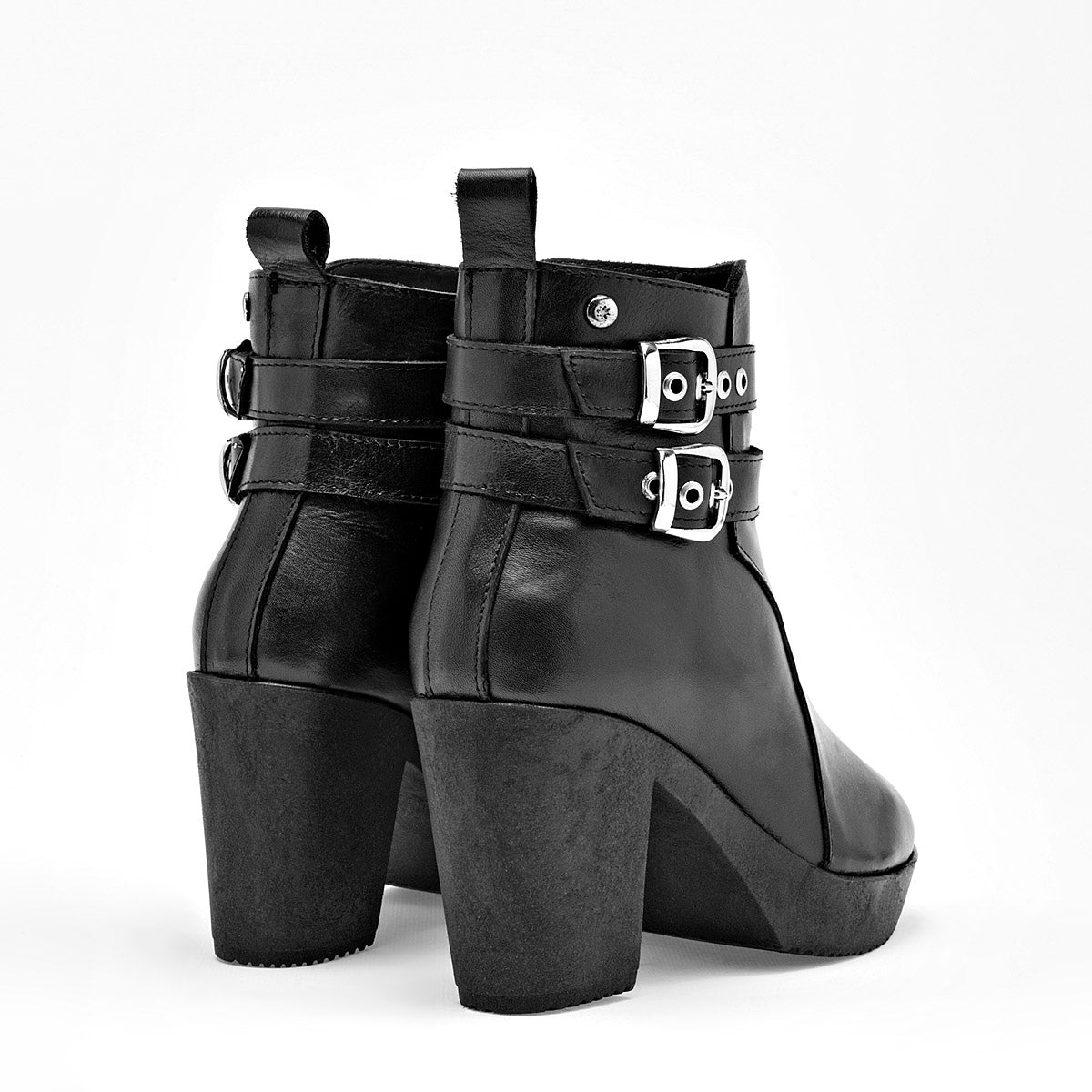 Botin Casual Moramora Piel Mujer Freya Negro Tacon 9 Cm