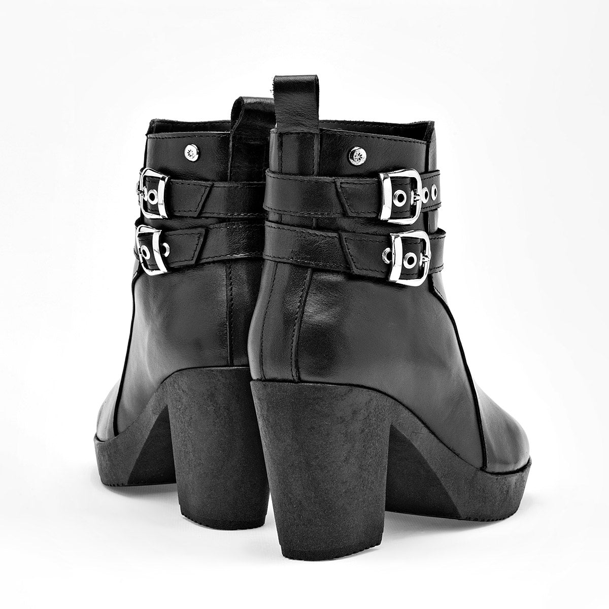 Botin Casual Moramora Piel Mujer Freya Negro Tacon 9 Cm