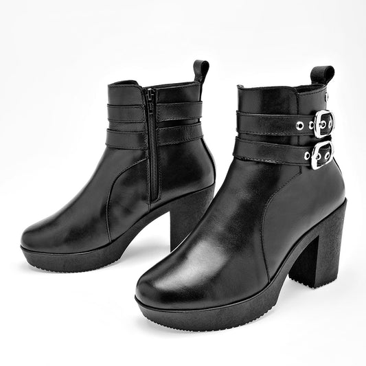 Botin Casual Moramora Piel Mujer Freya Negro Tacon 9 Cm