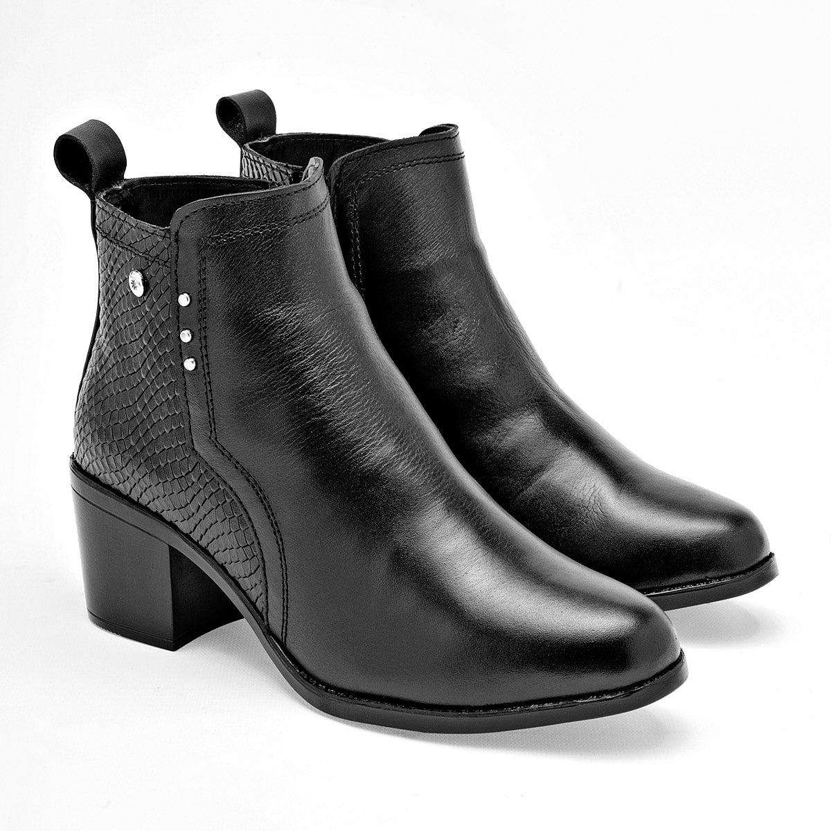 Botin Casual Moramora Mujer Delia Negro Tacon 5cm Tubo 11cm