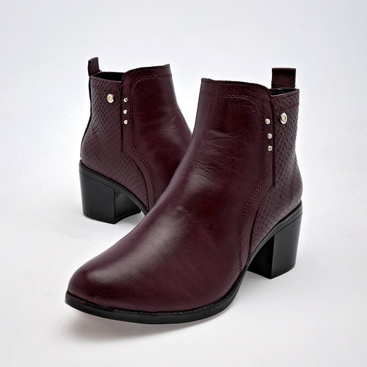 Botin Casual Moramora Mujer Delia Vino tacon  5cm tubo 11cm