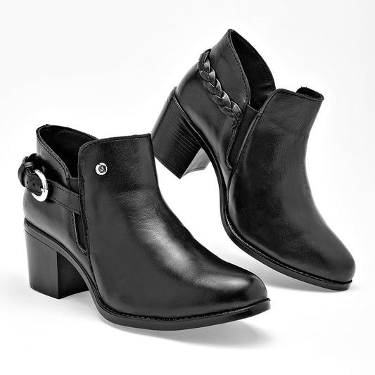 Botin Casual Piel Moramora Mujer Donna Negro Tacon 5 Cm