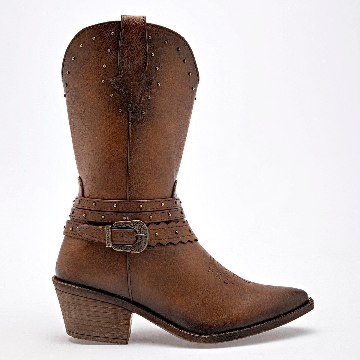 Bota Vaquera Moramora 1108019 Color Cafe Tacon 6cm Tubo 24cm