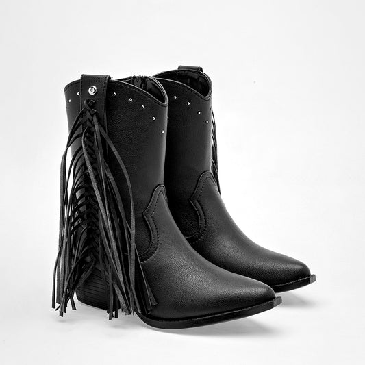 Bota Vaquera Moramora Mujer Mina Negro tacon 6cmTubo 19 Cm