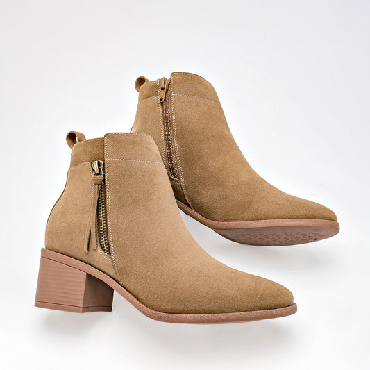 Botin Casual Lady Paulina Mujer 39801 Camel Tacon 6 Cm