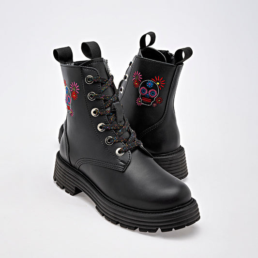 Botin Casual Mora Tierra Mujer Minia Negro Tacon 4 Cm