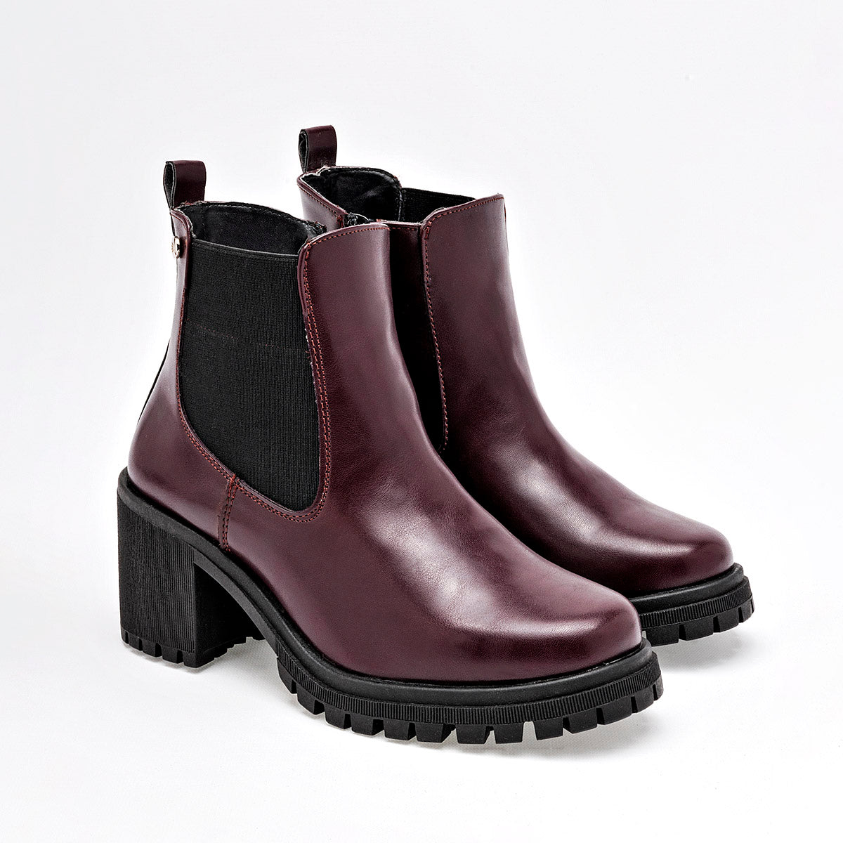 Botin Casual Moramora Mujer Abbie Vino Tacon 7 Cm