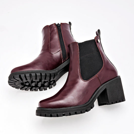 Botin Casual Moramora Mujer Abbie Vino Tacon 7 Cm