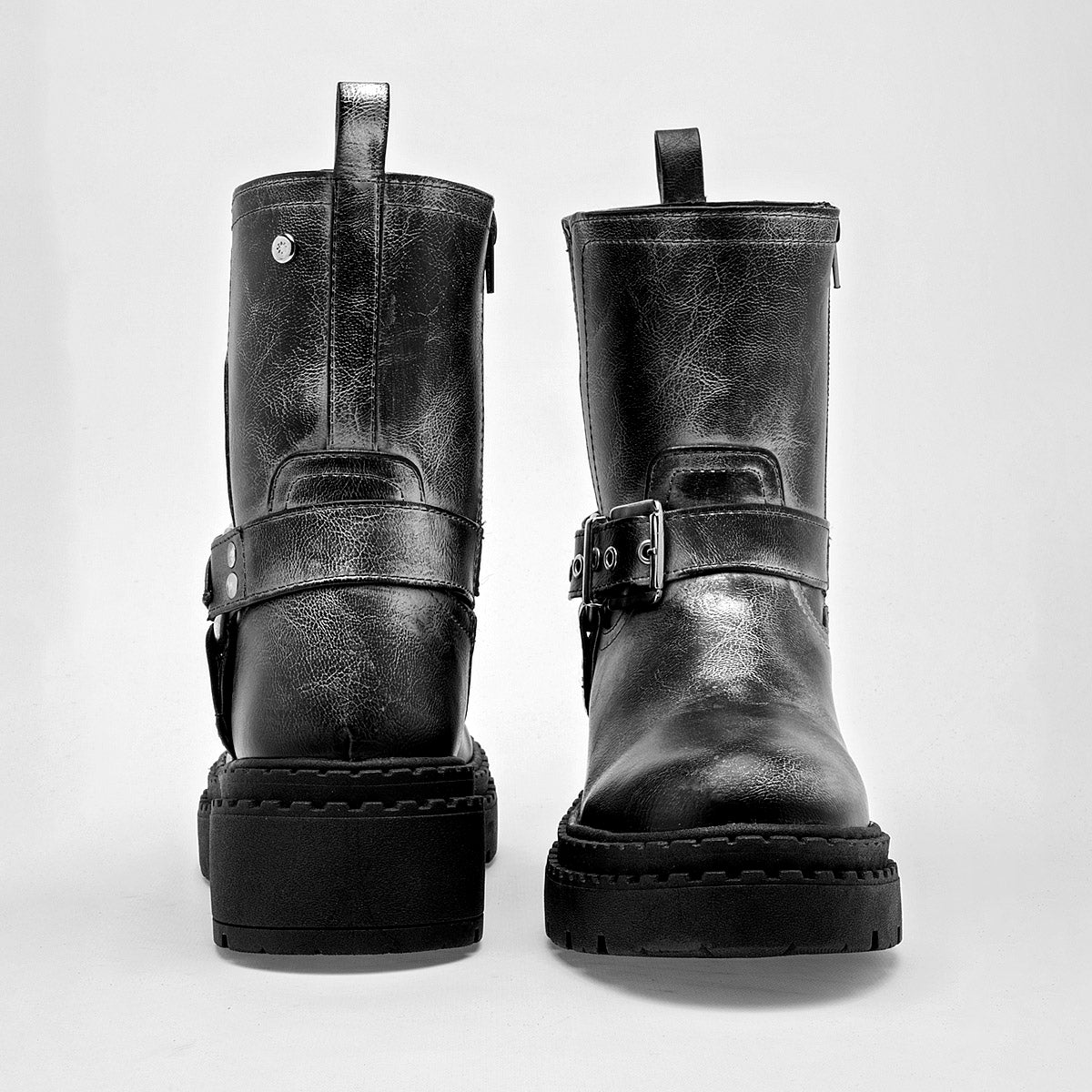 Bota Casual Moramora Mujer Kara Negro Plata Tacon 5 Cm