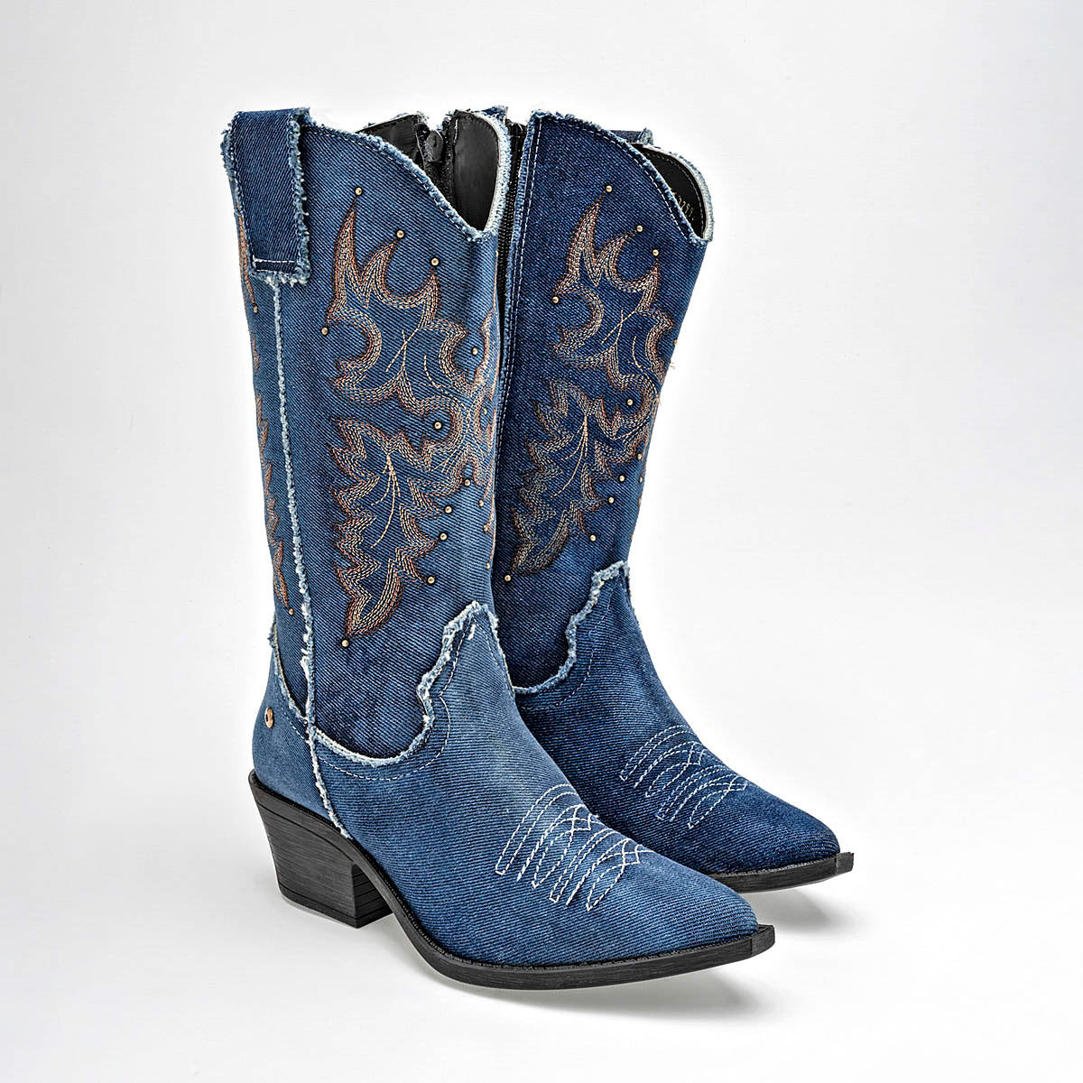 Bota vaquera mezclilla moramora paramujer 1108010 azul tacon 5cm tubo 29cm