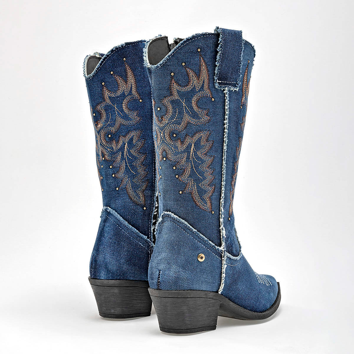 Bota vaquera mezclilla moramora paramujer 1108010 azul tacon 5cm tubo 29cm