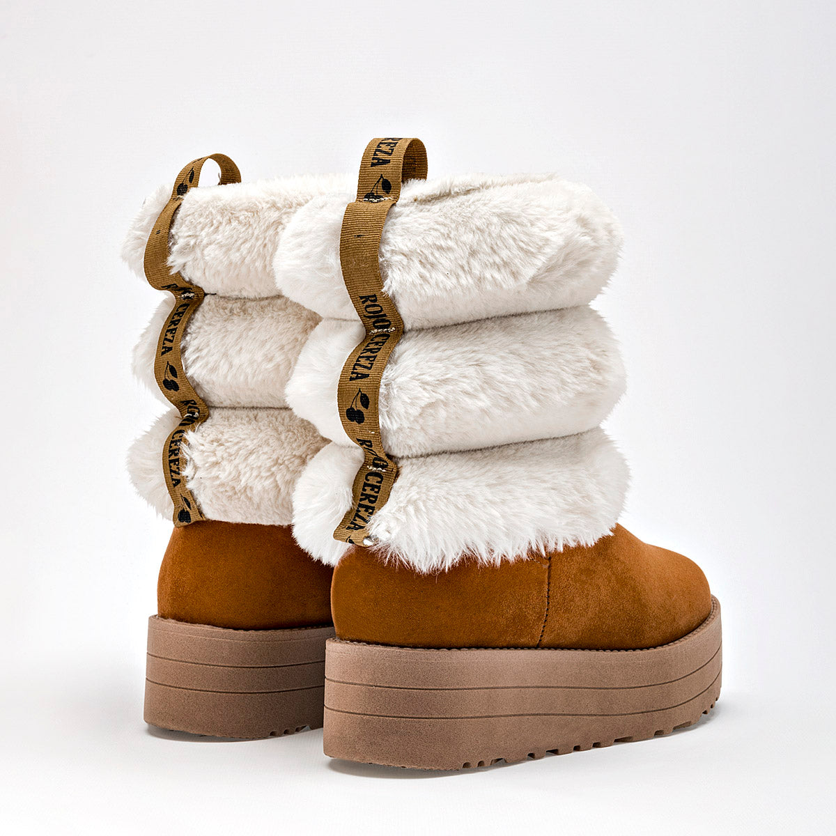 Bota Casual Rojo Cereza Mujer 8040 Camel Plataforma 4 Cm