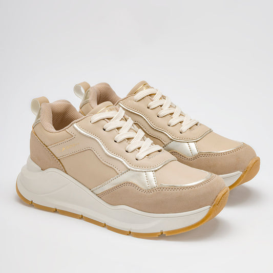 TENIS URBANO MUJER CLASBEN ZIA BEIGE ORO