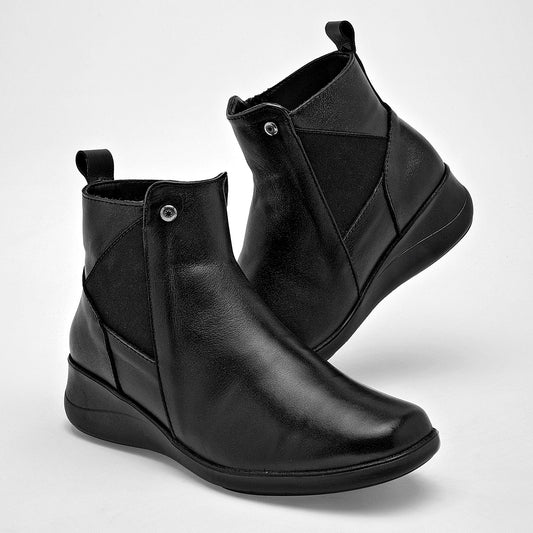Botin Casual Piel Moramora Mujer Ines Negro Plataforma 4 Cm