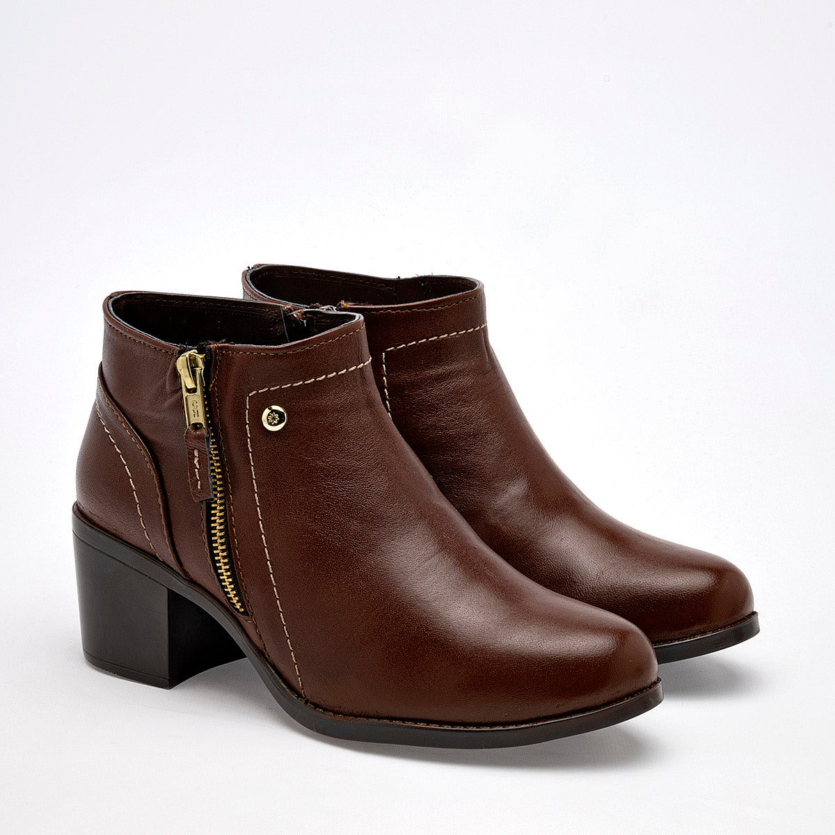 Botin Casual Moramora Mujer Flor Camel Tacon 6 Cm