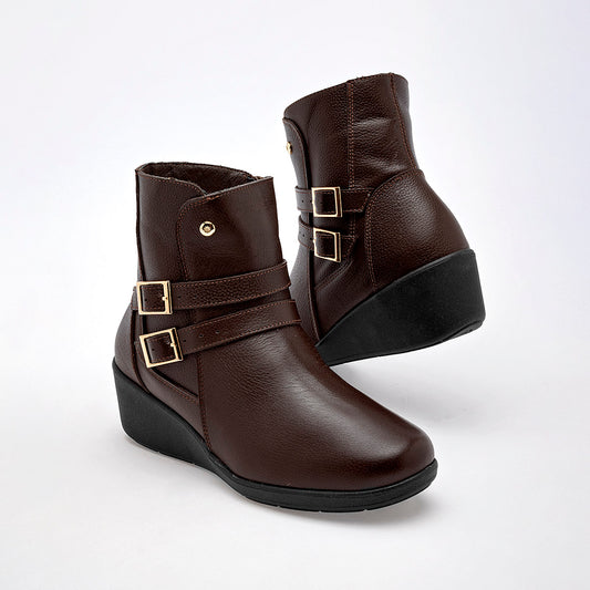 Botin Casual Piel Moramora Mujer Maite Cafe Plataforma 4 Cm
