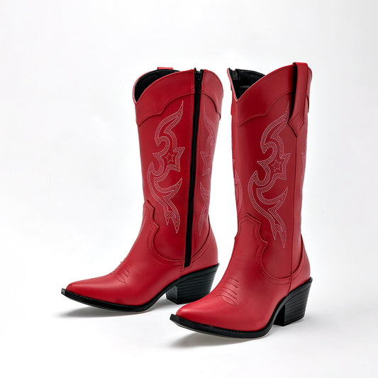 Bota Vaquera Moramora Para Mujer Shirly Color Rojo 6cm 30 Cm