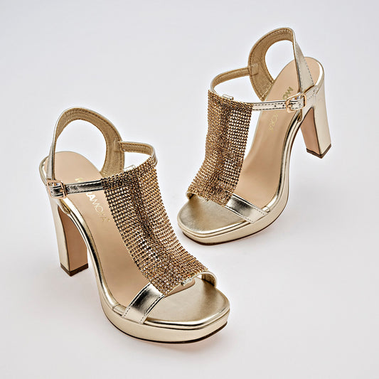 Zapatilla Fiesta Casual Moramora Mujer Yara Oro Tacon 11 Cm