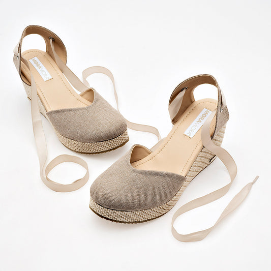 Alpargata De Cuña Con Cinta Moramora Mujer 143262202 Beige